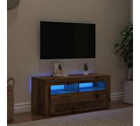 Fecpoo Mueble de TV con iluminación LED de madera, 90 cm de ancho, aspecto de madera envejecida, para televisores de hasta 55 pulgadas