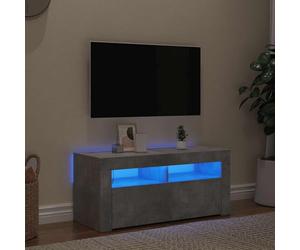 Fecpoo Mueble de TV con iluminación LED, tablero de partículas, color gris hormigón, 90 cm de ancho, para televisores de hasta 55 pulgadas
