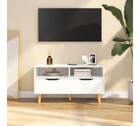 Fecpoo Mueble de TV de 90 cm de ancho, color blanco brillante, madera con espacio de almacenamiento para televisores