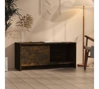 Fecpoo Mueble de TV de madera de roble ahumado de 90 cm de ancho con compartimento de almacenamiento para televisores y medios de comunicación