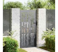 Fecpoo Puerta de jardín de 85 x 175 cm de acero con recubrimiento en polvo negro con elegante corte láser y cerrojo integrado - para jardín y terraza