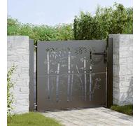 Fecpoo Puerta de jardín negra 110 x 105 cm de acero con recubrimiento en polvo con diseño de corte láser y cerrojo para jardín y terraza