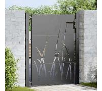 Fecpoo Puerta de jardín negra 110 x 130 cm de acero pulverizado con diseño de corte láser y cerrojo para entradas de jardín y terraza