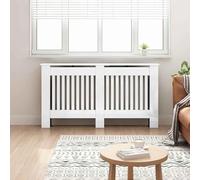 Fecpoo Revestimiento para radiadores, color blanco brillante, de material de madera, 152 x 19 x 81,5 cm, con láminas verticales para una distribución uniforme del calor