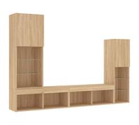 Fecpoo Salón de 4 piezas con iluminación LED en roble Sonoma, madera de madera/cristal, 30,5 x 30 x 102 hasta 80 x 30 x 30 cm, para salón