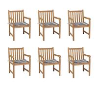 Fecpoo Sillas de jardín 6 unidades con cojín gris a cuadros de madera maciza de teca 58 x 60 x 90 cm - resistente a la intemperie y rústica para jardín, terraza, patio
