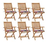 Fecpoo Sillas de jardín plegables, 6 unidades, con cojín, madera de teca finamente pulida, cojín de 40 x 40 cm, cuadros rojos, para exteriores y cafetería