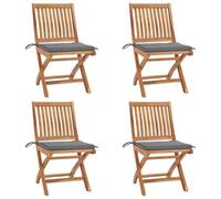 Fecpoo Sillas de jardín plegables con cojín de asiento, 4 unidades, madera de teca finamente pulida, gris, 46,5 x 58 x 88 cm, para exteriores, cafetería y salón
