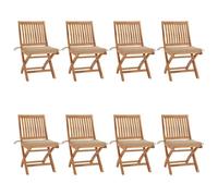Fecpoo Sillas de jardín plegables con cojines - madera maciza de teca - 8 unidades - 46,5 x 58 x 88 cm - beige - para exterior, cafetería, salón