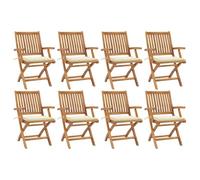 Fecpoo Sillas de jardín plegables con cojines - madera maciza de teca, 8 unidades, 56 x 58 x 88 cm, color blanco crema - para exterior, cafetería, salón