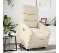 Fecpoo Sillón de relax con ayuda para levantarse, función de reclinación manual hasta 135°, piel sintética, color crema, 70 x 92 x 99,5 cm, para personas mayores y personas con movilidad reducida