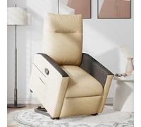 Fecpoo Sillón de relax con ayuda para levantarse, función de reclinación manual hasta 135°, tela (100% poliéster), color crema y negro, 69 x 86 x 100 cm, para personas mayores y adultos
