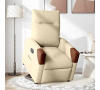 Fecpoo Sillón de relax con ayuda para levantarse, reclinable manual hasta 135°, tela (poliéster/PU), color crema y marrón, 69 x 86 x 100 cm, para personas mayores y adultos
