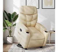 Fecpoo Sillón de relax con ayuda para levantarse, reclinable manual, tela (100% poliéster), color crema, 74 x 89 x 100 cm, para personas mayores y adultos