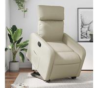 Fecpoo Sillón de relax con función reclinable manual y ayuda para levantarse, piel sintética, color crema, 66 x 146 x 76,5 cm (posición reclinable), hasta 110 kg, para salón y cuidado
