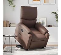 Fecpoo Sillón de relax con función reclinable manual y ayuda para levantarse | Piel sintética marrón | 75 x 99 x 99 cm | Sillón de TV para sentarse cómodamente