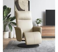 Fecpoo Sillón de relax con reposapiés, función reclinable manual, giratorio 360°, piel sintética color crema, 71 x 90 x 105 cm (asiento), 71 x 130,5 x 95,5 cm (tumbona), para adultos en casa