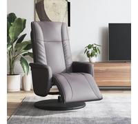 Fecpoo Sillón de relax de piel sintética gris con reposapiés, respaldo ajustable y giratorio, 71 x 130,5 x 95,5 cm (posición tumbada), adulto