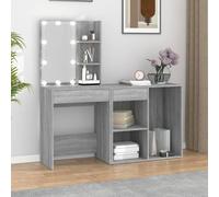 Fecpoo Tocador LED con armario integrado e iluminación LED, gris Sonoma, madera, 60 x 40 x 140 cm/80 x 40 x 75 cm, 1 juego, para adultos