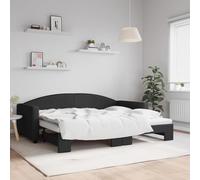 Fecpoo WGYHOME - Cama de día extensible negra de 90 x 200 cm, tela 2 en 1, sofá cama con cajón, madera maciza/metal, para dormitorio e invitados, se necesitan 2 colchones