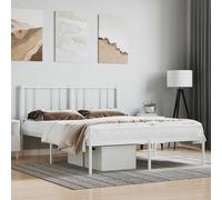 Fecpoo WGYHOME Estructura de cama de 140 x 200 cm con cabecero de acero blanco, cama de metal con recubrimiento en polvo, incluye somier de láminas y patas medias, dormitorio