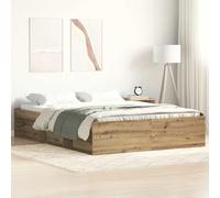 Fecpoo WGYHOME Estructura de cama de 140 x 200 cm sin colchón, madera con láminas de madera contrachapada, roble Artisan, espacio de almacenamiento bajo la superficie, para adultos