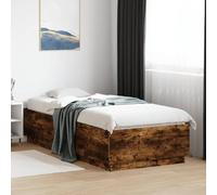 Fecpoo WGYHOME Estructura de cama de 90 x 200 cm de madera en roble ahumado con base de madera contrachapada estable, cama minimalista para dormitorio