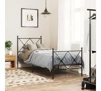 Fecpoo WGYHOME Estructura de cama de acero negro de 80 x 200 cm con cabecero, reposapiés y patas medias, incluye somier de láminas, cama de metal resistente para dormitorio