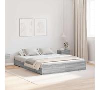 Fecpoo WGYHOME Estructura de Cama de Almacenamiento con 4 Cajones de Aglomerado Sonoma Gris/Pino 150 x 200 cm para Colchón King