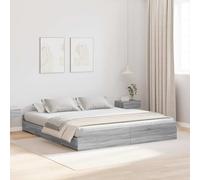 Fecpoo WGYHOME Estructura de cama de almacenamiento de 200 x 200 cm con 4 cajones, madera de aglomerado Sonoma gris/pino para dormitorio