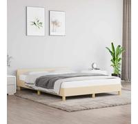 Fecpoo WGYHOME Estructura de cama de tela de 140 x 190 cm, marco de cama color crema con patas estables y listones de madera contrachapada, 197 x 146 x 50 cm, dormitorio