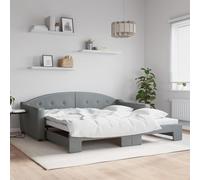 Fecpoo WGYHOME - Sofá cama extensible 2 en 1, color gris claro, con cajón de ruedas, tela, metal/madera, 223 x 110 x 75 cm (no extendido), para invitados y viviendas