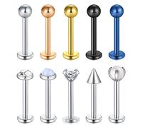 FECTAS 10mm Labio Bars Labret Studs Acero inoxidable 16G Monroe Medusa Tragus Helix Bars Piercing