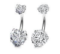 FECTAS 2 unids Anillo de ombligo de plata Top Zirconia 316L Acero quirúrgico 14G Barras del ombligo Joyería piercing