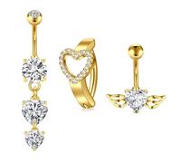 FECTAS 3pcs Oro Barriga Bares Corazón Barriga Button Barras de Acero Inoxidable del Ombligo Piercing Joyería 14G 10mm Mujeres