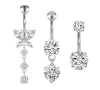 FECTAS 3pcs Piercing de Ombligo 10mm Acero quirúrgico Ombligo Joyas Perforadas Mariposa en Forma de corazón
