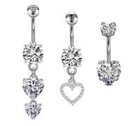 FECTAS 3pcs Piercing de Ombligo 10mm Acero quirúrgico Ombligo Joyas Perforadas Mariposa en Forma de corazón