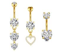 FECTAS 3pcs Piercing de Ombligo 10mm Acero quirúrgico Ombligo Joyas Perforadas Mariposa en Forma de corazón Oro