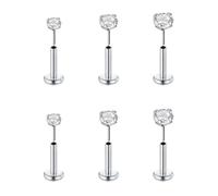 FECTAS 6pcs Threadless Push-In cartílago Tragus Helix Piercing Joyería Plana Volver Stud Pendientes de Acero Inoxidable 16G 6mm Labret Barras Labio Stud Oreja
