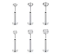 FECTAS 6pcs Threadless Push-In Labret Bar Labret Stud Cartílago Hélix Piercing Joyería Plana Volver Stud Pendientes de Acero Inoxidable 16G 8mm Labio Oreja