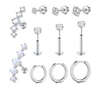 FECTAS Piercing de aro de acero inoxidable para hélice, 8, 10, 12 mm, oro, plata, rosa, negro, hélice, caracola, daith, rook, 6, 8, 10 mm, diamante ópalo, sin rosca, Acero inoxidable