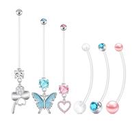 FECTAS Piercing para ombligo, embarazo 14, 16, 18, 25, 32, 35, 38 mm, longitud de la varilla, de plástico, para embarazo, para el ombligo, colgante con corazón, perla, piercing para el ombligo