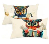 Federa Cuscino 20x30 cm Set di 2 Cuscino Crema Velluto Copricuscini Rettangolari Federe Cuscini Divano 20 x 30 Gufo Stampa a Doppio Lato per Camera da Letto Soggiorno Decorazioni Autunnali EM-1389