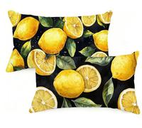 Federa Cuscino 20x30 cm Set di 2 Cuscino Nero Lino Copricuscini Rettangolari Federe Cuscini Divano 20 x 30 Limone Stampa a Doppio Lato per Camera da Letto Soggiorno Decorazioni Autunnali EM-1385