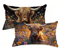 Federa Cuscino 40x60 cm Set di 2 Cuscino Bovini Delle Highlands Lino Copricuscini Rettangolari Federe Cuscini Divano 40 x 60 Animale Stampa a Doppio Lato,Camera da Letto Soggiorno Decorazioni EM-29