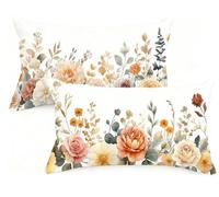 Federa Cuscino 40x70 cm Set di 2 Cuscino Beige Velluto Copricuscini Rettangolari Federe Cuscini Divano 40 x 70 Fiore Stampa a Doppio Lato per Camera da Letto Soggiorno Decorazioni Autunnali EM-411