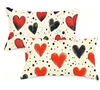 Federa Cuscino 50x70 cm Set di 2 Cuscino Beige Velluto Copricuscini Rettangolari Federe Cuscini Divano 50 x 70 Amore Stampa a Doppio Lato per Camera da Letto Soggiorno Decorazioni Autunnali EM-103