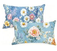 Federa Cuscino 60x80 cm Set di 2 Cuscino BLU Lino Copricuscini Rettangolari Federe Cuscini Divano 60 x 80 Fiore Stampa a Doppio Lato per Camera da Letto Soggiorno Decorazioni Autunnali EM-395