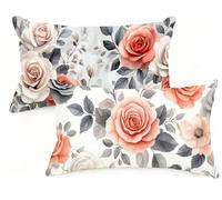 Federa Cuscino 60x80 cm Set di 2 Cuscino Grigio Lino Copricuscini Rettangolari Federe Cuscini Divano 60 x 80 Fiore Stampa a Doppio Lato per Camera da Letto Soggiorno Decorazioni Autunnali EM-1317