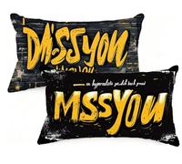 Federa Cuscino 60x80 cm Set di 2 Cuscino Nero Velluto Copricuscini Rettangolari Federe Cuscini Divano 60 x 80 Giallo Stampa a Doppio Lato per Camera da Letto Soggiorno Decorazioni Autunnali EM-285